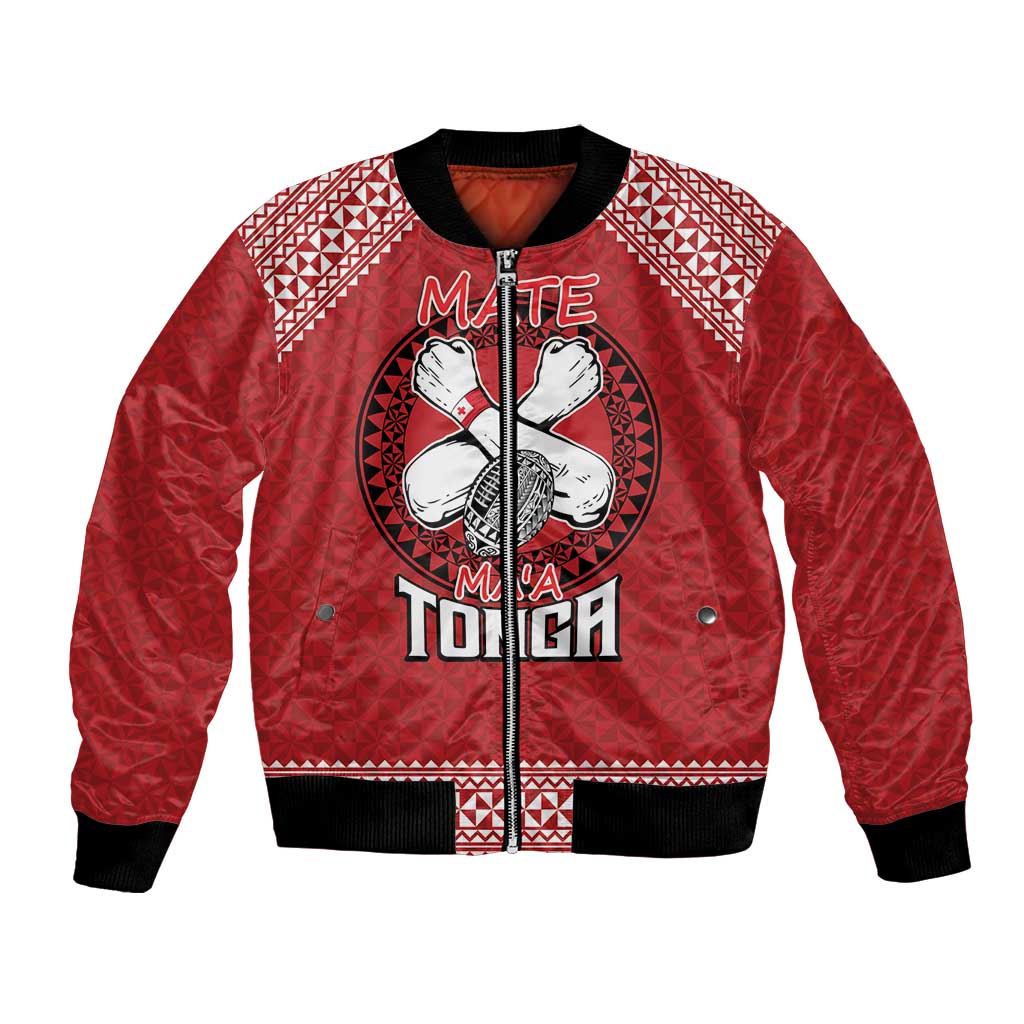Tonga Rugby XIII Custom Bomber Jacket Mate Ma'a Tonga with Ngatu Pattern LT9 Unisex Red - Polynesian Pride