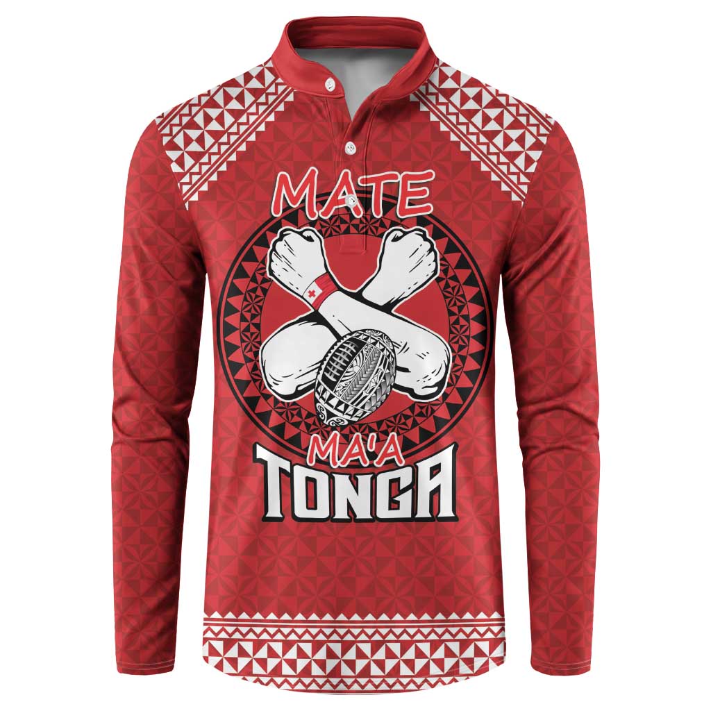 Tonga Rugby XIII Custom Button Sweatshirt Mate Ma'a Tonga with Ngatu Pattern LT9 Red - Polynesian Pride
