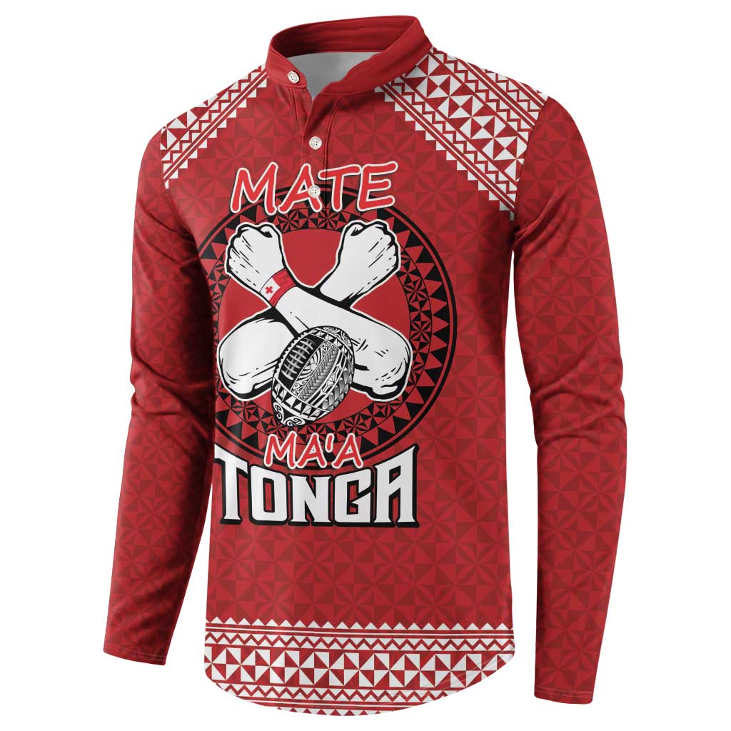 Tonga Rugby XIII Custom Button Sweatshirt Mate Ma'a Tonga with Ngatu Pattern