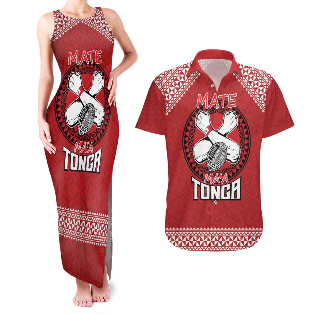 Tonga Rugby XIII Custom Couples Matching Tank Maxi Dress and Hawaiian Shirt Mate Ma'a Tonga with Ngatu Pattern LT9 Red - Polynesian Pride