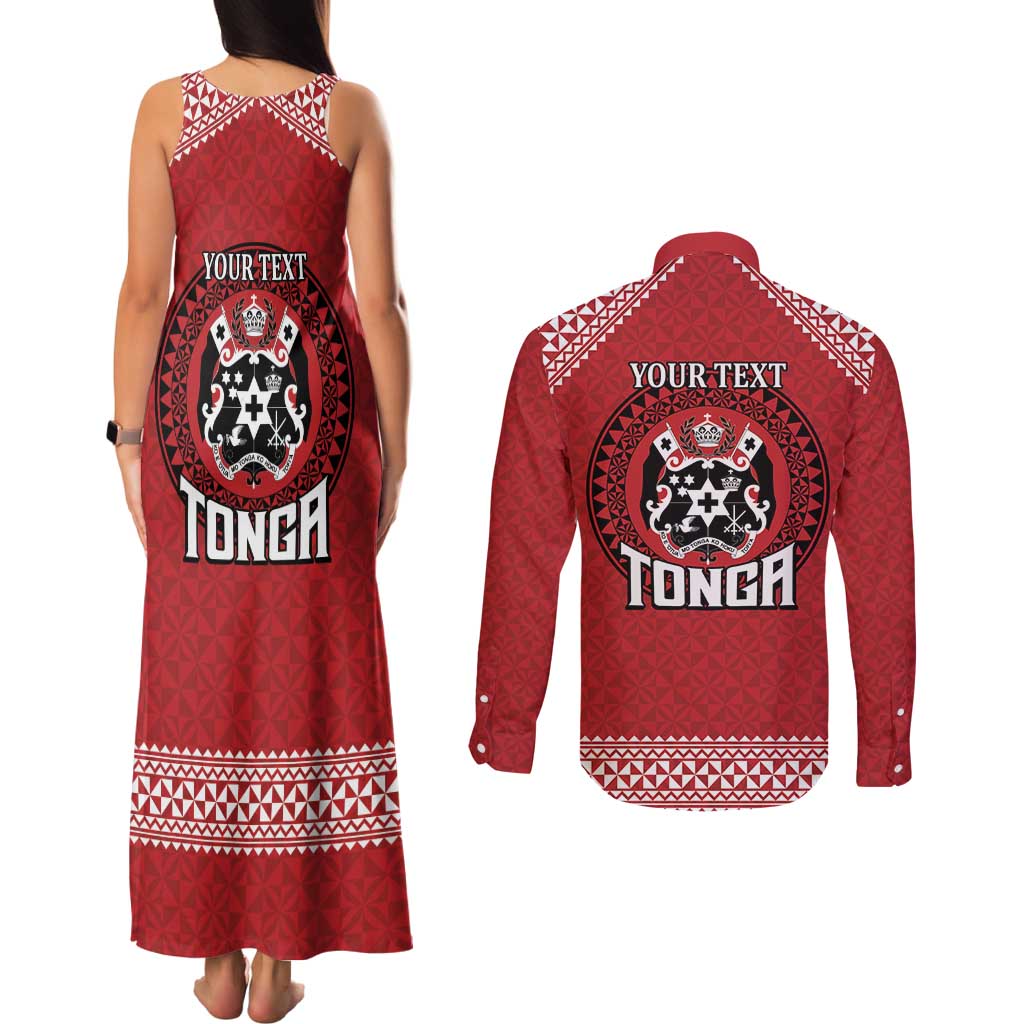 Tonga Rugby XIII Custom Couples Matching Tank Maxi Dress and Long Sleeve Button Shirt Mate Ma'a Tonga with Ngatu Pattern