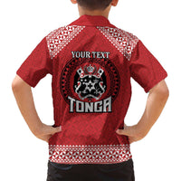 Tonga Rugby XIII Custom Family Matching Off The Shoulder Long Sleeve Dress and Hawaiian Shirt Mate Ma'a Tonga with Ngatu Pattern