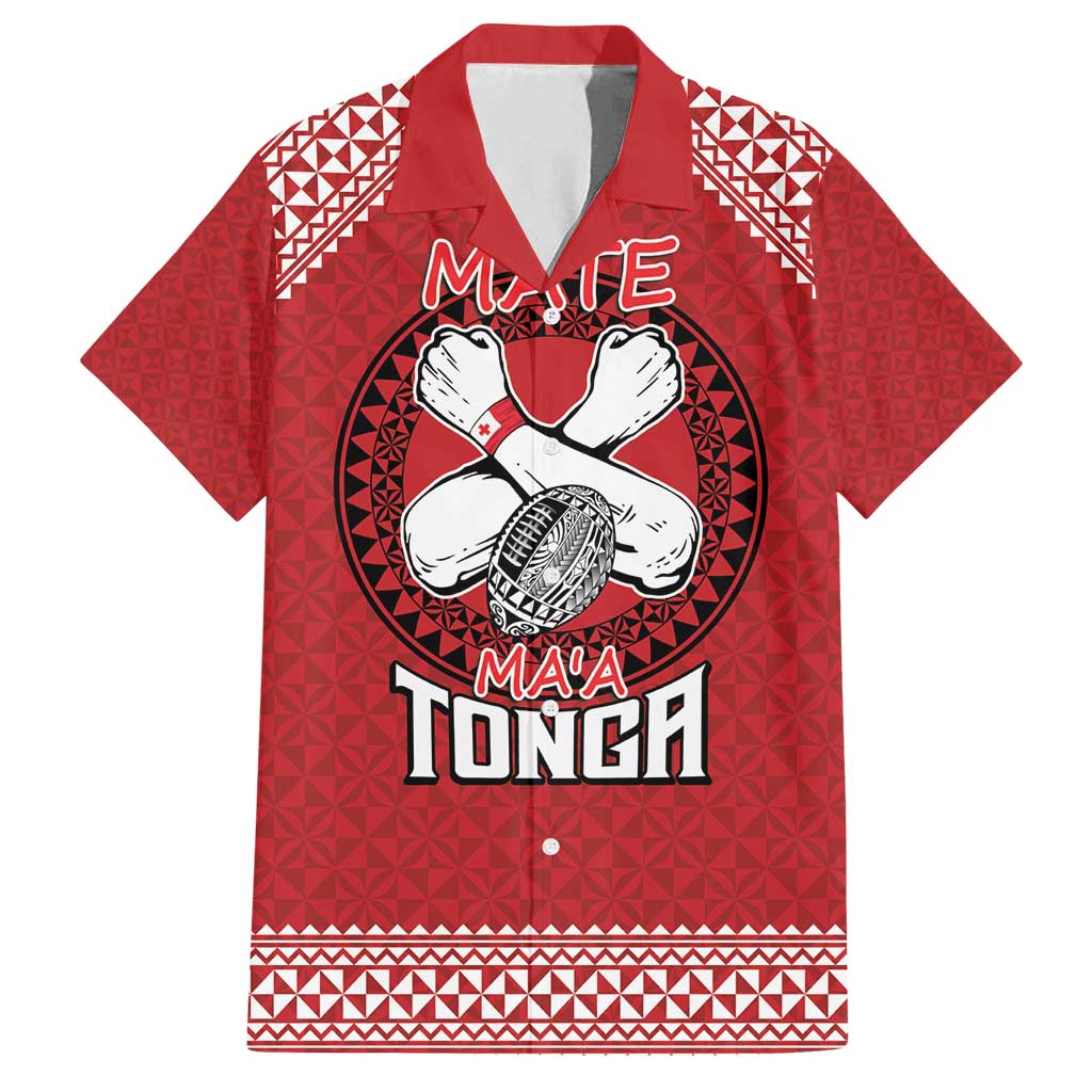 Tonga Rugby XIII Custom Family Matching Summer Maxi Dress and Hawaiian Shirt Mate Ma'a Tonga with Ngatu Pattern LT9 Dad's Shirt - Short Sleeve Red - Polynesian Pride
