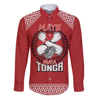 Tonga Rugby XIII Custom Family Matching Summer Maxi Dress and Hawaiian Shirt Mate Ma'a Tonga with Ngatu Pattern LT9 Dad's Shirt - Long Sleeve Red - Polynesian Pride
