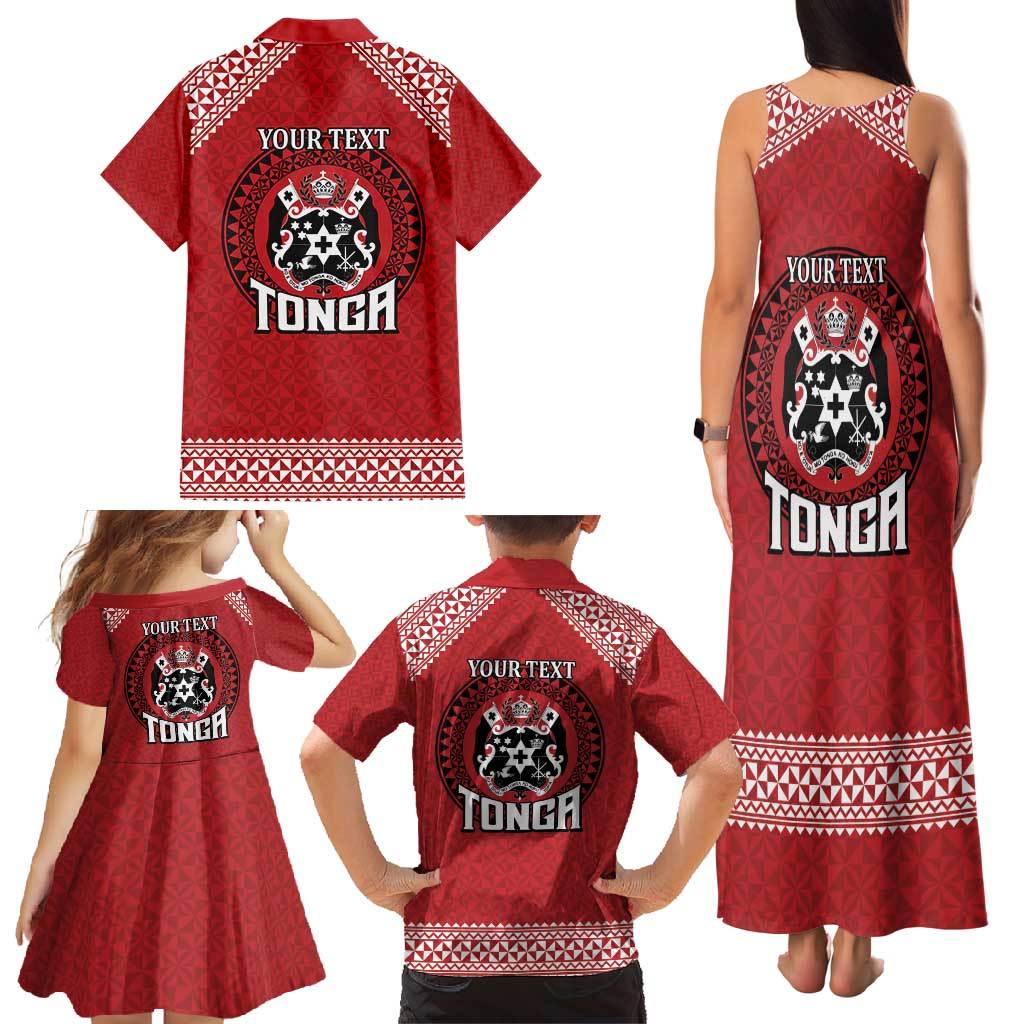 Tonga Rugby XIII Custom Family Matching Tank Maxi Dress and Hawaiian Shirt Mate Ma'a Tonga with Ngatu Pattern