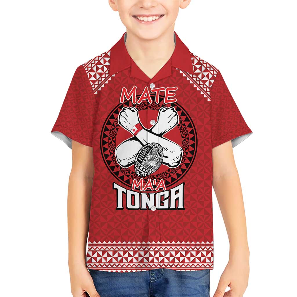 Tonga Rugby XIII Custom Kid Hawaiian Shirt Mate Ma'a Tonga with Ngatu Pattern