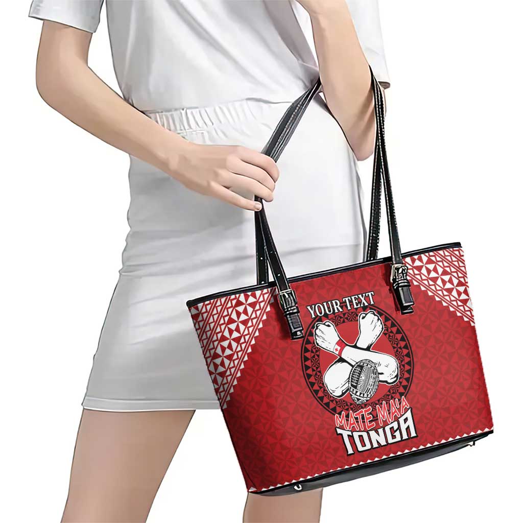 Tonga Rugby XIII Custom Leather Tote Bag Mate Ma'a Tonga with Ngatu Pattern