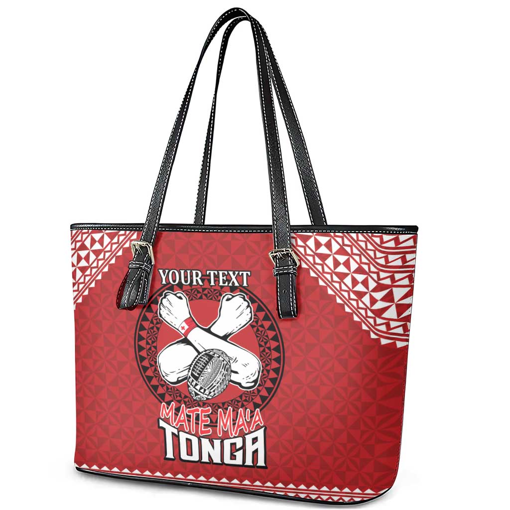 Tonga Rugby XIII Custom Leather Tote Bag Mate Ma'a Tonga with Ngatu Pattern