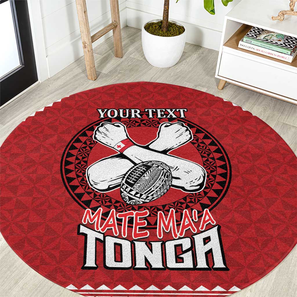 Tonga Rugby XIII Custom Round Carpet Mate Ma'a Tonga with Ngatu Pattern LT9 Red - Polynesian Pride