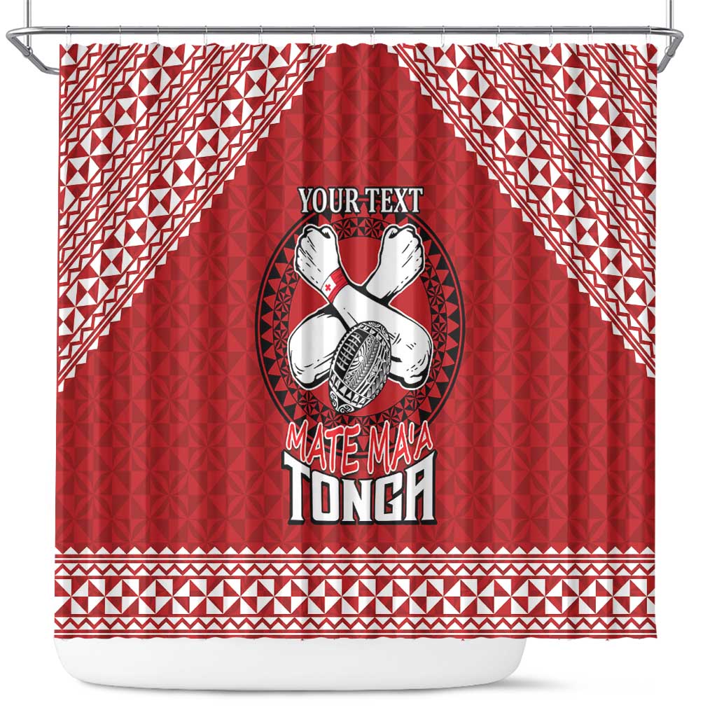 Tonga Rugby XIII Custom Shower Curtain Mate Ma'a Tonga with Ngatu Pattern LT9 Red - Polynesian Pride