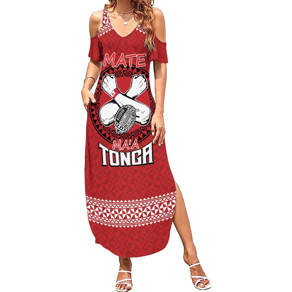 Tonga Rugby XIII Custom Summer Maxi Dress Mate Ma'a Tonga with Ngatu Pattern