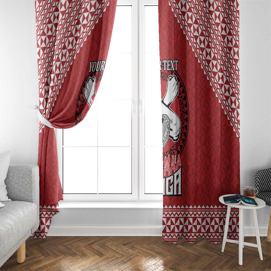 Tonga Rugby XIII Custom Window Curtain Mate Ma'a Tonga with Ngatu Pattern