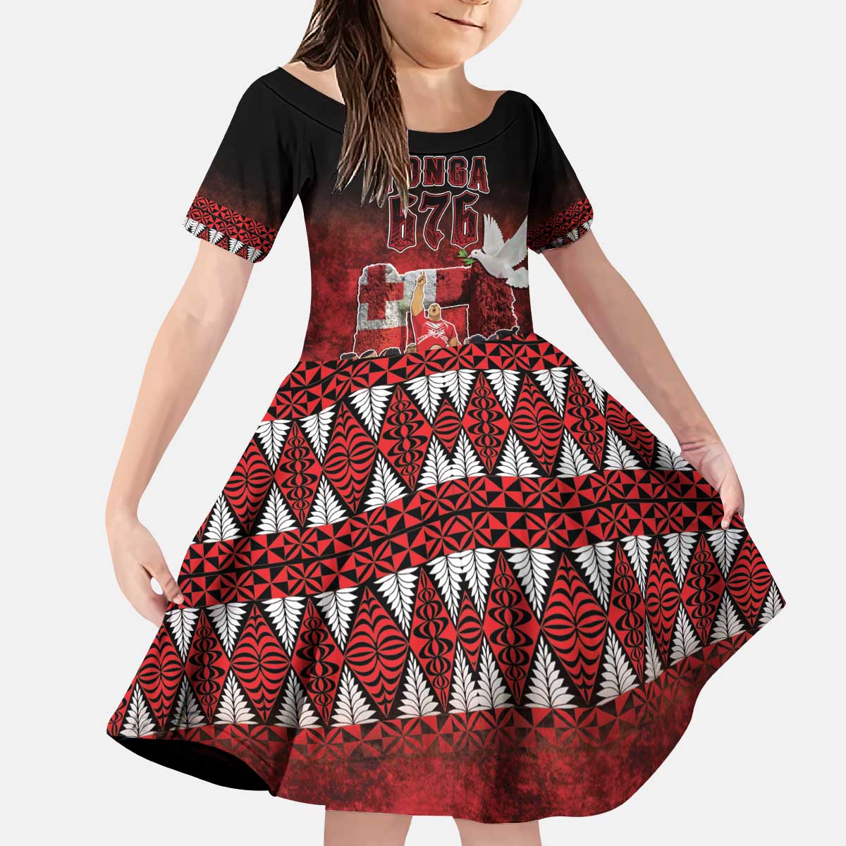 Custom Tonga 676 Haamonga a Maui Kid Short Sleeve Dress Tongan Sipi Tau Unique Dance LT9 KID Red - Polynesian Pride