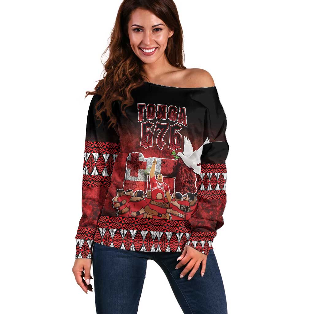 Custom Tonga 676 Haamonga a Maui Off Shoulder Sweater Tongan Sipi Tau Unique Dance LT9 Women Red - Polynesian Pride