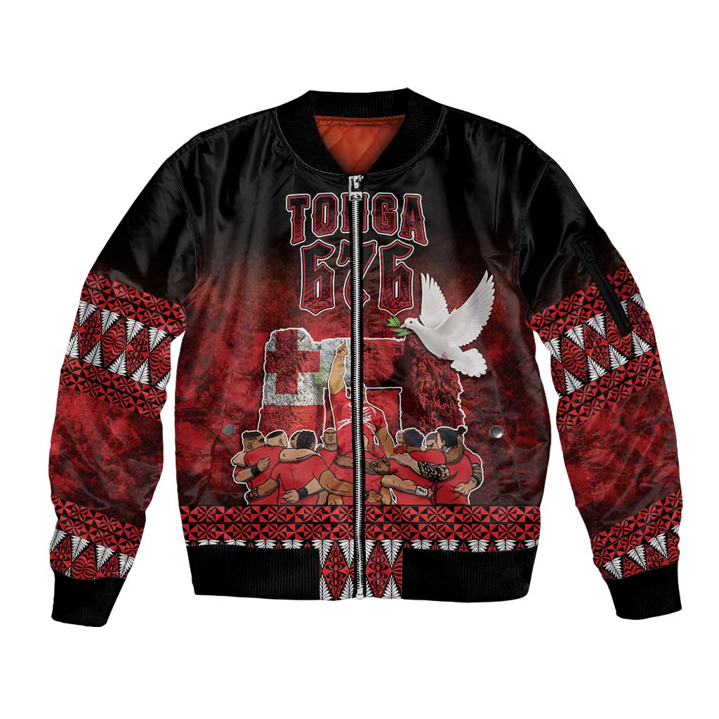 Custom Tonga 676 Haamonga a Maui Sleeve Zip Bomber Jacket Tongan Sipi Tau Unique Dance LT9 Unisex Red - Polynesian Pride