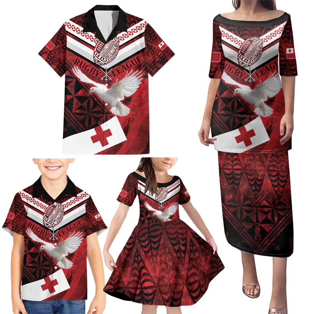 Custom Tonga XIII Rugby Tribal Tattoo Family Matching Puletasi and Hawaiian Shirt Mate Ma'a Tonga Kupesi Ngatu Grunge Style