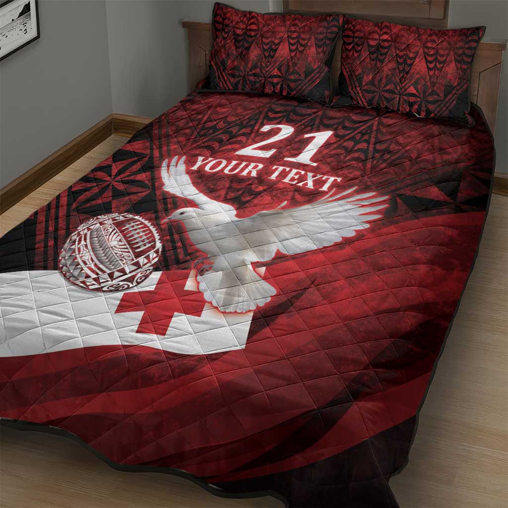 Custom Tonga XIII Rugby Tribal Tattoo Quilt Bed Set Mate Ma'a Tonga Kupesi Ngatu Grunge Style