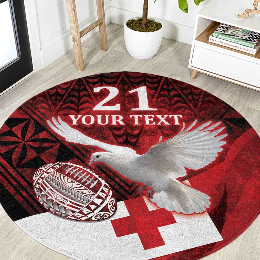 Custom Tonga XIII Rugby Tribal Tattoo Round Carpet Mate Ma'a Tonga Kupesi Ngatu Grunge Style LT9 Red - Polynesian Pride