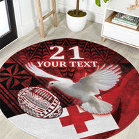 Custom Tonga XIII Rugby Tribal Tattoo Round Carpet Mate Ma'a Tonga Kupesi Ngatu Grunge Style LT9 Red - Polynesian Pride