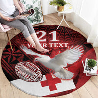 Custom Tonga XIII Rugby Tribal Tattoo Round Carpet Mate Ma'a Tonga Kupesi Ngatu Grunge Style LT9 - Polynesian Pride
