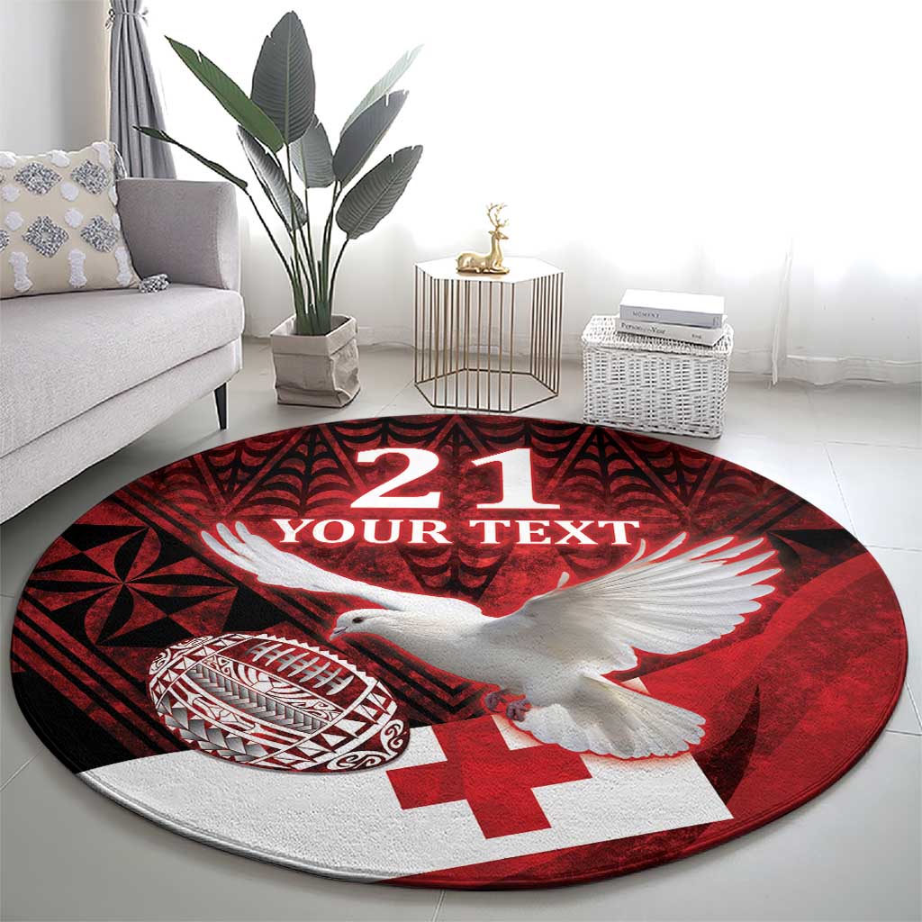 Custom Tonga XIII Rugby Tribal Tattoo Round Carpet Mate Ma'a Tonga Kupesi Ngatu Grunge Style LT9 - Polynesian Pride