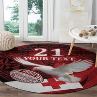 Custom Tonga XIII Rugby Tribal Tattoo Round Carpet Mate Ma'a Tonga Kupesi Ngatu Grunge Style LT9 - Polynesian Pride