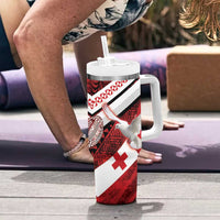 Custom Tonga XIII Rugby Tribal Tattoo Tumbler With Handle Mate Ma'a Tonga Kupesi Ngatu Grunge Style