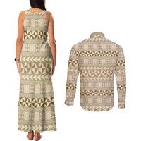 Pasifika Sataoa Pattern Simple Motif Couples Matching Tank Maxi Dress and Long Sleeve Button Shirt Beige Tan LT9 - Polynesian Pride
