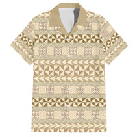 Pasifika Sataoa Pattern Simple Motif Family Matching Long Sleeve Bodycon Dress and Hawaiian Shirt Beige Tan LT9 Dad's Shirt - Short Sleeve Beige Tan - Polynesian Pride