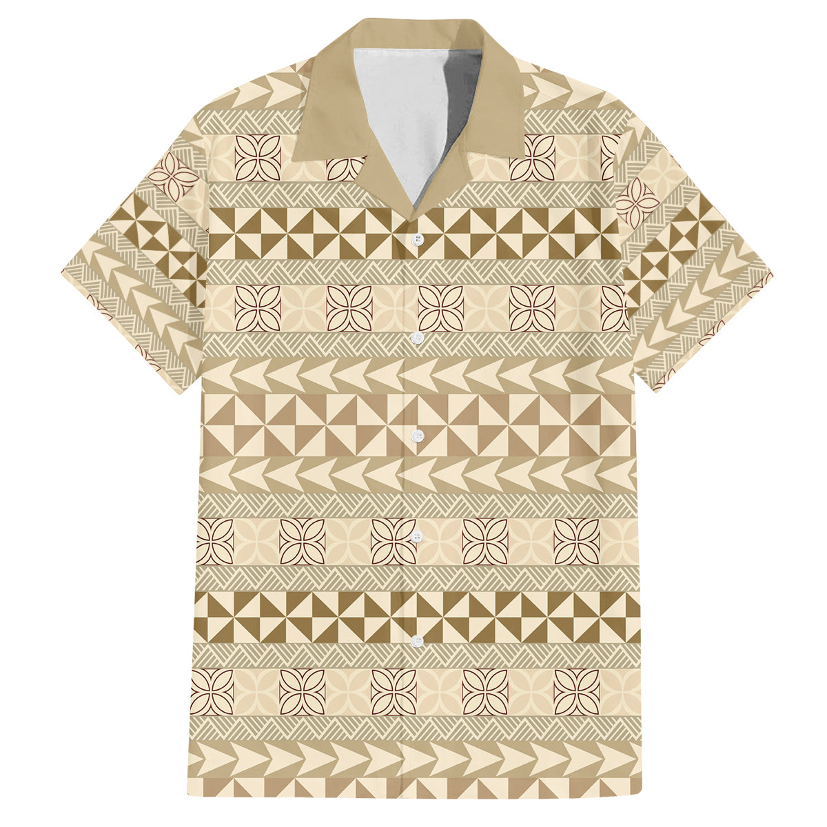 Pasifika Sataoa Pattern Simple Motif Family Matching Puletasi and Hawaiian Shirt Beige Tan LT9 Dad's Shirt - Short Sleeve Beige Tan - Polynesian Pride