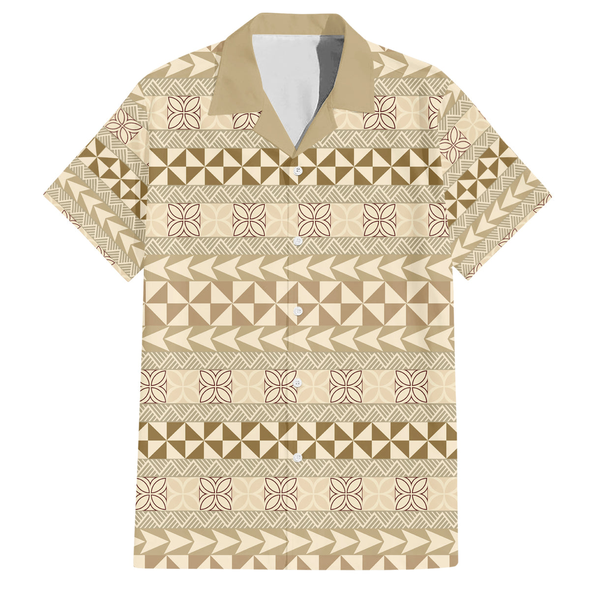Pasifika Sataoa Pattern Simple Motif Family Matching Short Sleeve Bodycon Dress and Hawaiian Shirt Beige Tan LT9 Dad's Shirt - Short Sleeve Beige Tan - Polynesian Pride