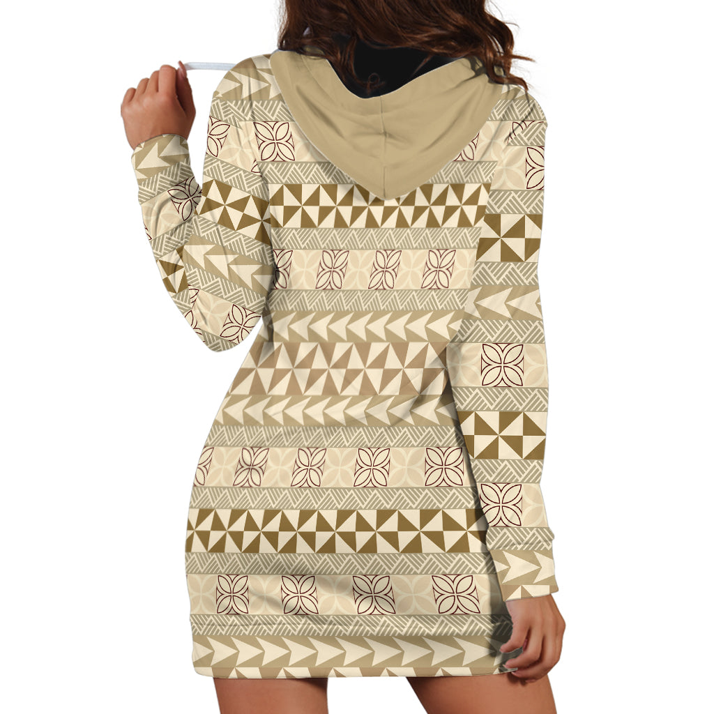 Pasifika Sataoa Pattern Simple Motif Hoodie Dress Beige Tan LT9 - Polynesian Pride
