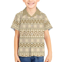 Pasifika Sataoa Pattern Simple Motif Kid Hawaiian Shirt Beige Tan LT9 Kid Beige Tan - Polynesian Pride