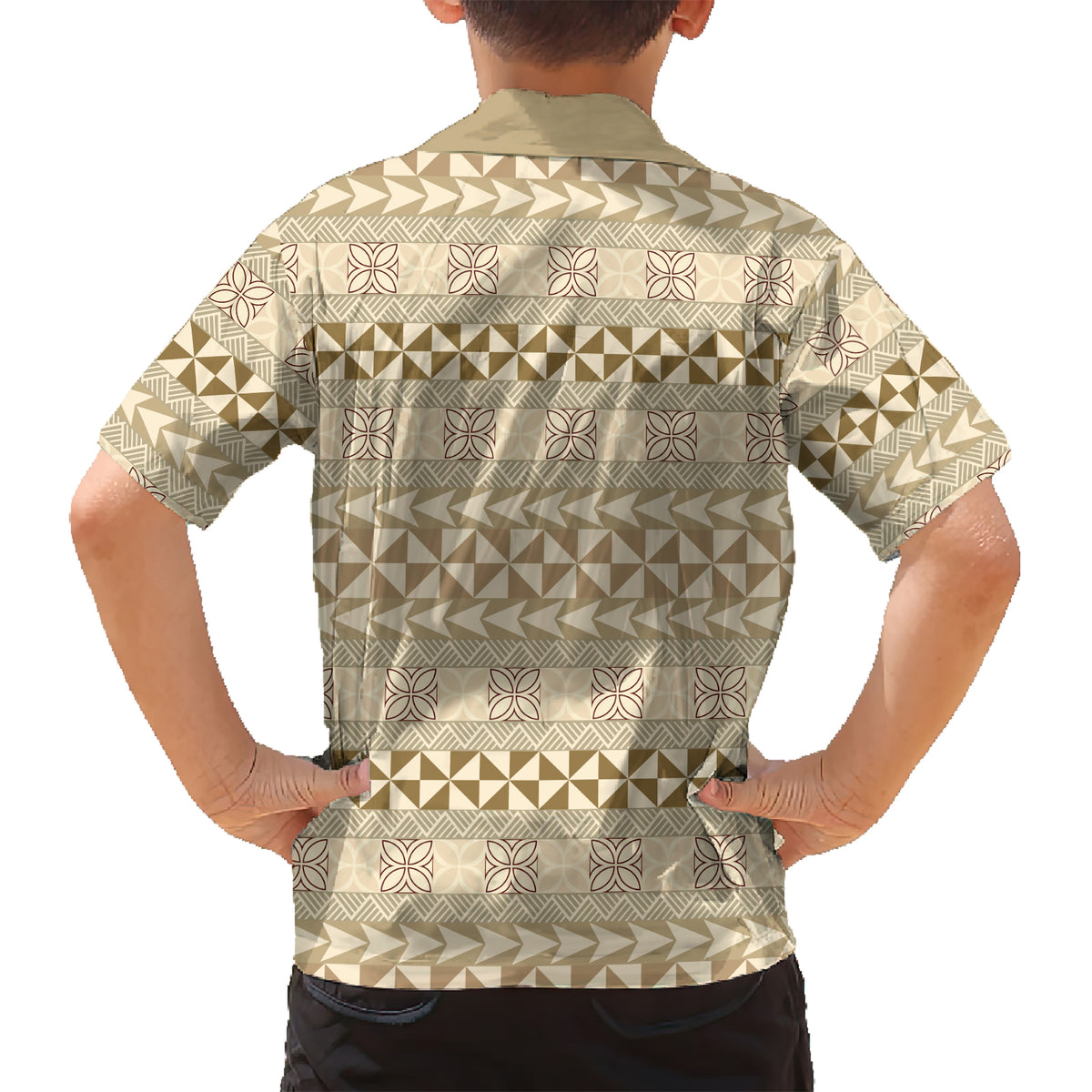 Pasifika Sataoa Pattern Simple Motif Kid Hawaiian Shirt Beige Tan LT9 - Polynesian Pride