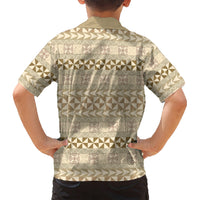 Pasifika Sataoa Pattern Simple Motif Kid Hawaiian Shirt Beige Tan LT9 - Polynesian Pride