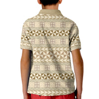 Pasifika Sataoa Pattern Simple Motif Kid Polo Shirt Beige Tan LT9 - Polynesian Pride
