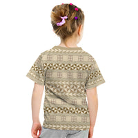 Pasifika Sataoa Pattern Simple Motif Kid T Shirt Beige Tan LT9 - Polynesian Pride