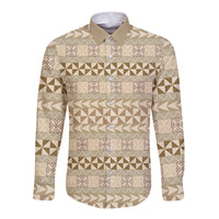 Pasifika Sataoa Pattern Simple Motif Long Sleeve Button Shirt Beige Tan LT9 Unisex Beige Tan - Polynesian Pride