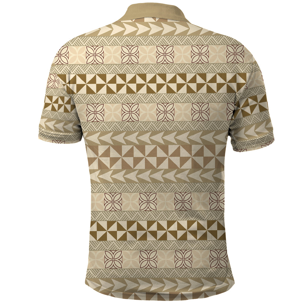 Pasifika Sataoa Pattern Simple Motif Polo Shirt Beige Tan LT9 - Polynesian Pride
