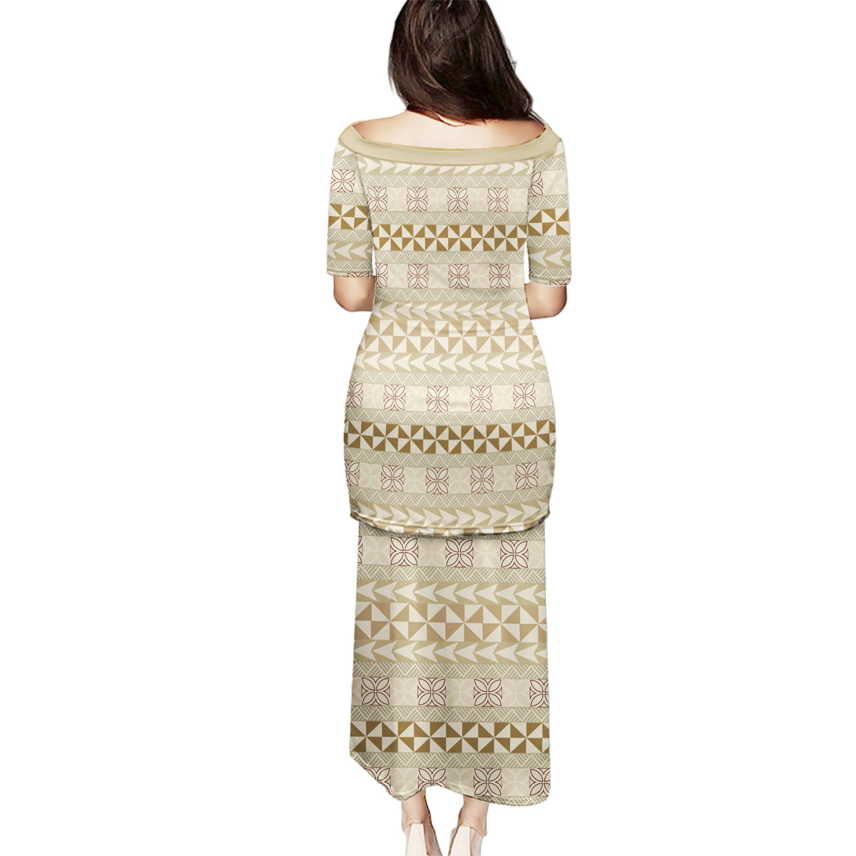 Pasifika Sataoa Pattern Simple Motif Puletasi Beige Tan LT9 - Polynesian Pride