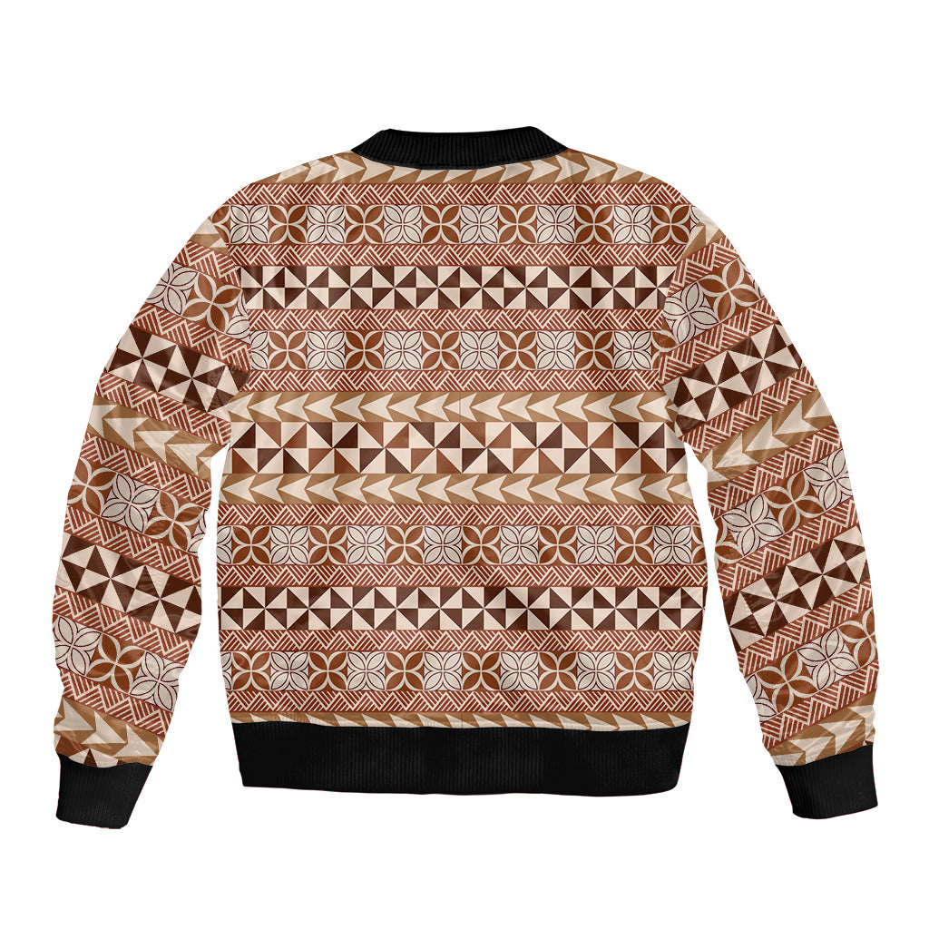 Pasifika Sataoa Pattern Simple Motif Bomber Jacket Brown Beige Tan LT9 - Polynesian Pride