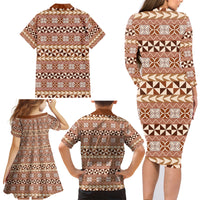 Pasifika Sataoa Pattern Simple Motif Family Matching Long Sleeve Bodycon Dress and Hawaiian Shirt Brown Beige Tan LT9 - Polynesian Pride