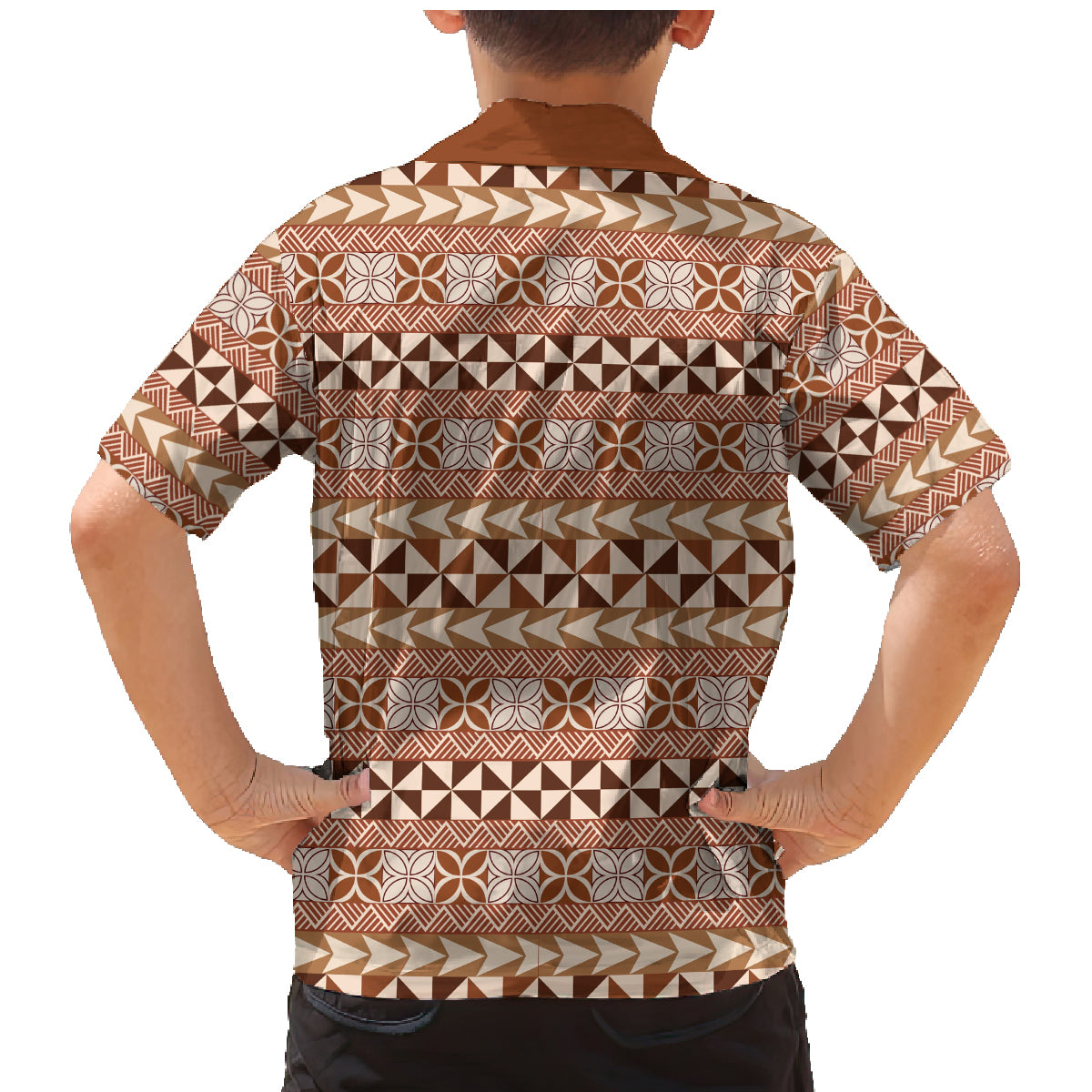 Pasifika Sataoa Pattern Simple Motif Family Matching Mermaid Dress and Hawaiian Shirt Brown Beige Tan LT9 - Polynesian Pride