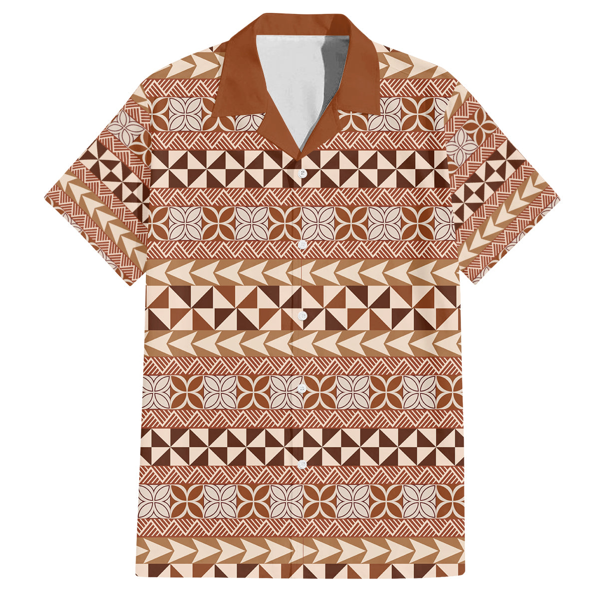 Pasifika Sataoa Pattern Simple Motif Family Matching Off Shoulder Maxi Dress and Hawaiian Shirt Brown Beige Tan LT9 Dad's Shirt - Short Sleeve Brown - Polynesian Pride