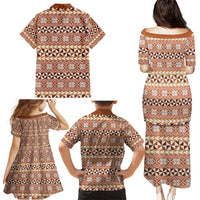 Pasifika Sataoa Pattern Simple Motif Family Matching Puletasi and Hawaiian Shirt Brown Beige Tan LT9 - Polynesian Pride