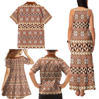 Pasifika Sataoa Pattern Simple Motif Family Matching Tank Maxi Dress and Hawaiian Shirt Brown Beige Tan LT9 - Polynesian Pride