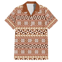 Pasifika Sataoa Pattern Simple Motif Family Matching Tank Maxi Dress and Hawaiian Shirt Brown Beige Tan LT9 Dad's Shirt - Short Sleeve Brown - Polynesian Pride