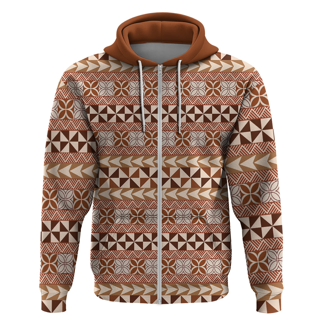 Pasifika Sataoa Pattern Simple Motif Hoodie Brown Beige Tan LT9 Zip Hoodie Brown - Polynesian Pride
