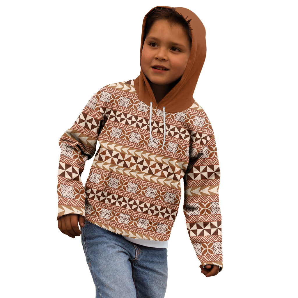 Pasifika Sataoa Pattern Simple Motif Kid Hoodie Brown Beige Tan LT9 - Polynesian Pride