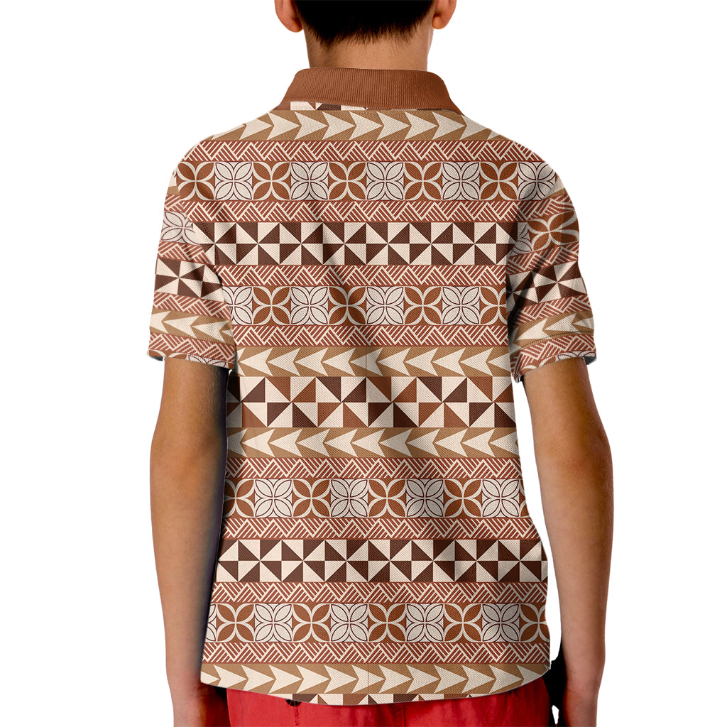 Pasifika Sataoa Pattern Simple Motif Kid Polo Shirt Brown Beige Tan LT9 - Polynesian Pride